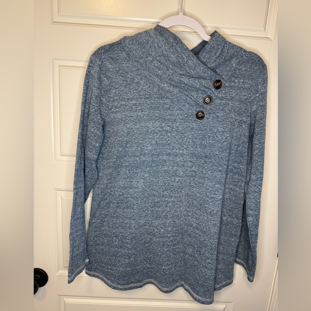 Soft Surroundings Brinley Pleated Cowl Neck Sweater Heathered Blue, Size M